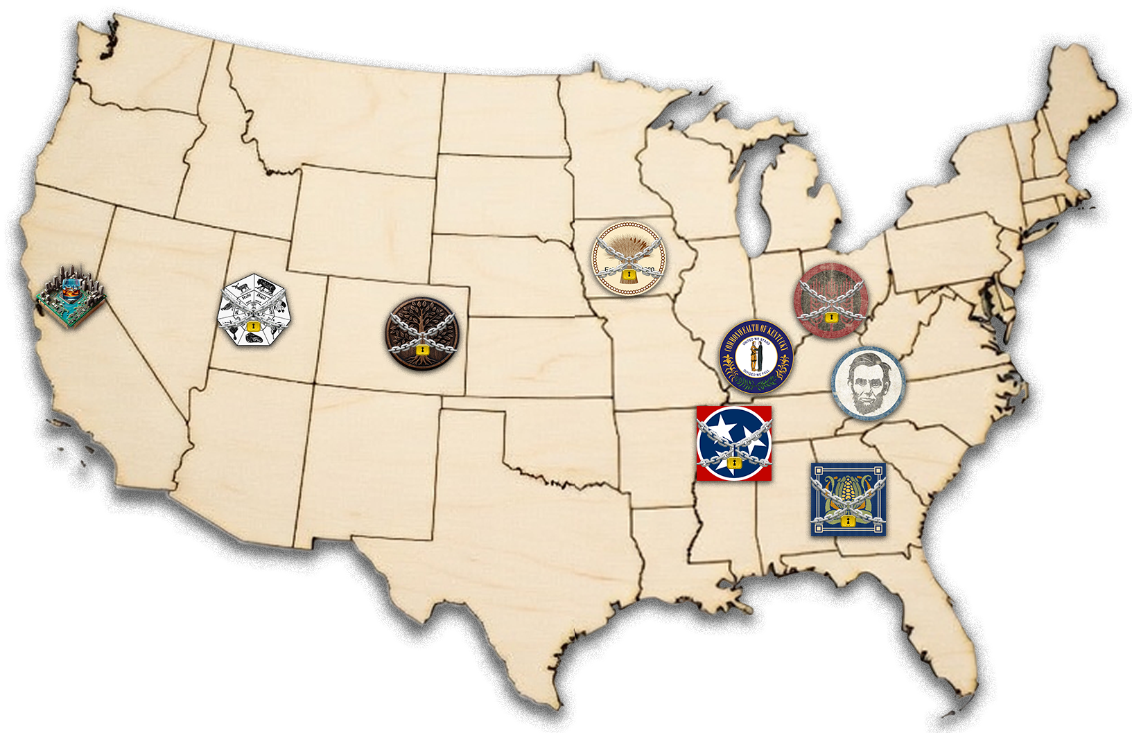 Map of the United States showing regional Whisk(e)y Wanderer trail badges by state, including a Silicon Valley trail badge in California